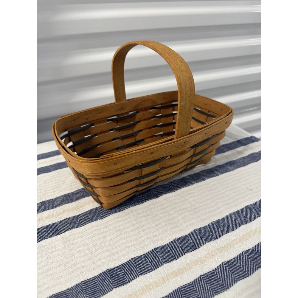 Longaberger Market Basket Black Trim Swing Handle Handwoven USA Farmhouse Decor